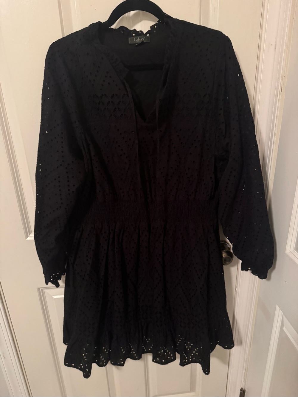 Belldini Black Long Sleeve Eyelet Mini Dress